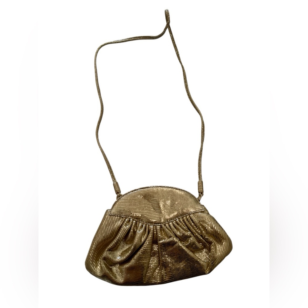 Stuart Weitzman Gold Evening Clutch with Detachable Strap and Dust Bag